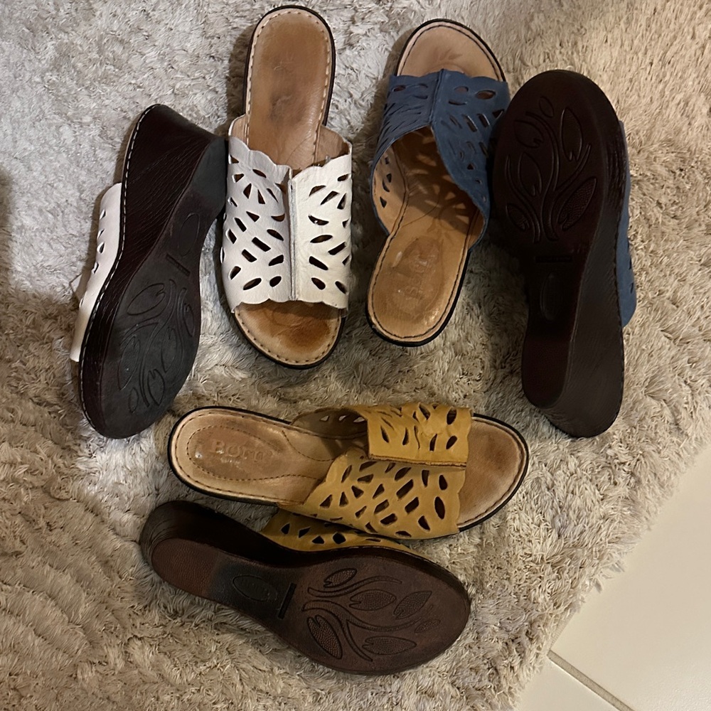 Born Women's Cutout Mules in White, Blue, and Tan